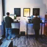 Branding Team working at standing desks