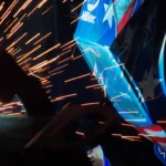 Man wearing mask and welding